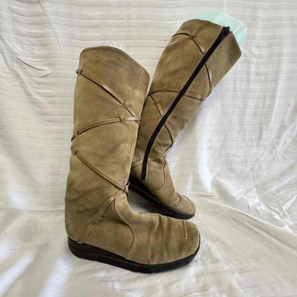 Rieker Women 5 Suede Wrap Knee‎ High Boots Felt Lined Zip Apres Ski Cottagecore